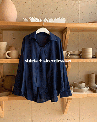 네이비 린넨 셔츠 set (3color)&#039;셔츠bl+나시set&#039;