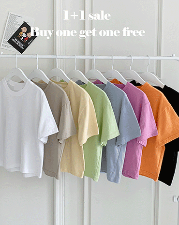 [1+1]2장가격 딥 세미크롭 반팔 티셔츠 (8color)