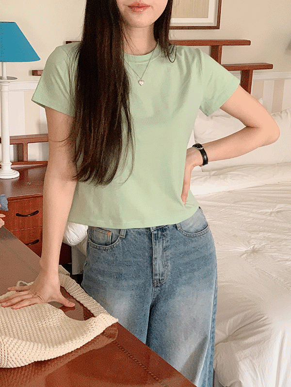[기획] 산뜻한 코튼 크롭 반팔 티셔츠 (6color)